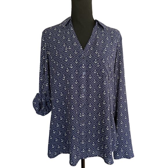 Express The Portofino Shirt Anchor Print Navy Size Large Beach Cruise Resort - Picture 1 of 13